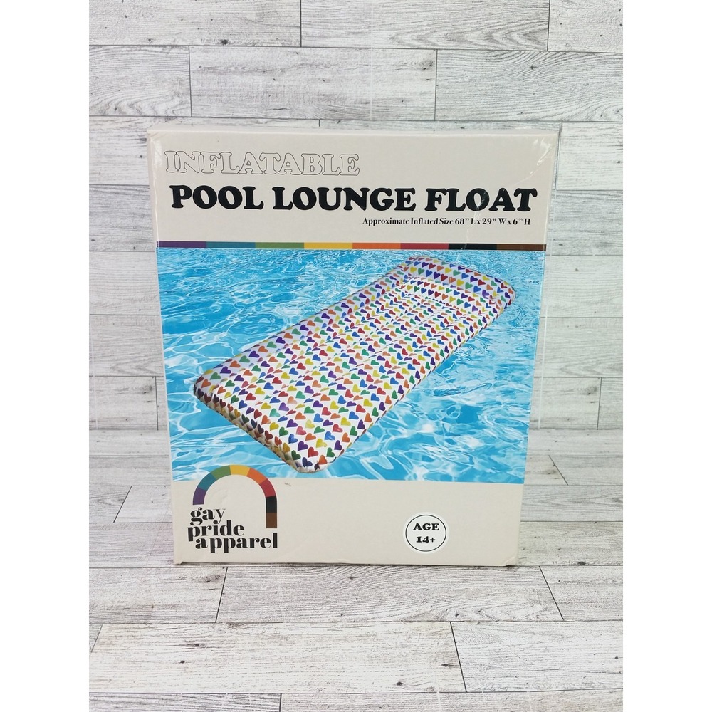 Gay Pride Apparel Rainbow Hearts Lounge Float 68" x 29" New NWT